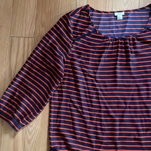 EUC J. Crew Blue & Orange Striped Blouse